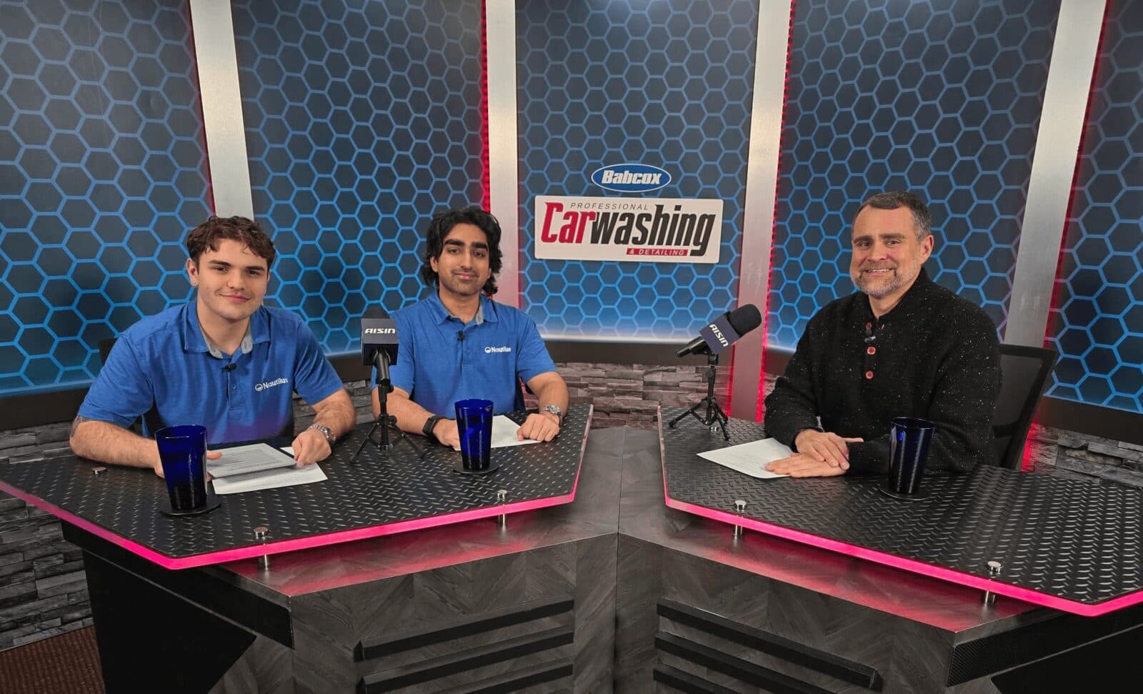 Nautilus founders and team members at a car wash industry media studio.